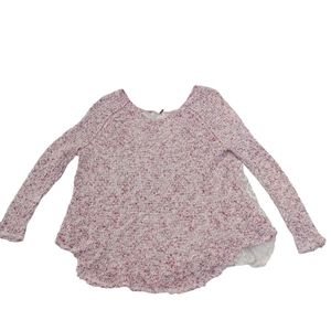 Free People Ivory Pink Sweater Embroidered Lace Back Hippie Oversize Top…